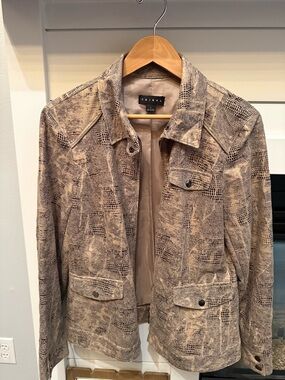 Tribal Beige Snake-Print Suede Jacket women’s Large great texture trending